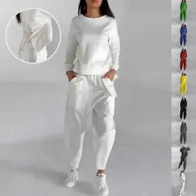 Women's Sweatsuit with Lace Up Back slit Top & Loose Pants set