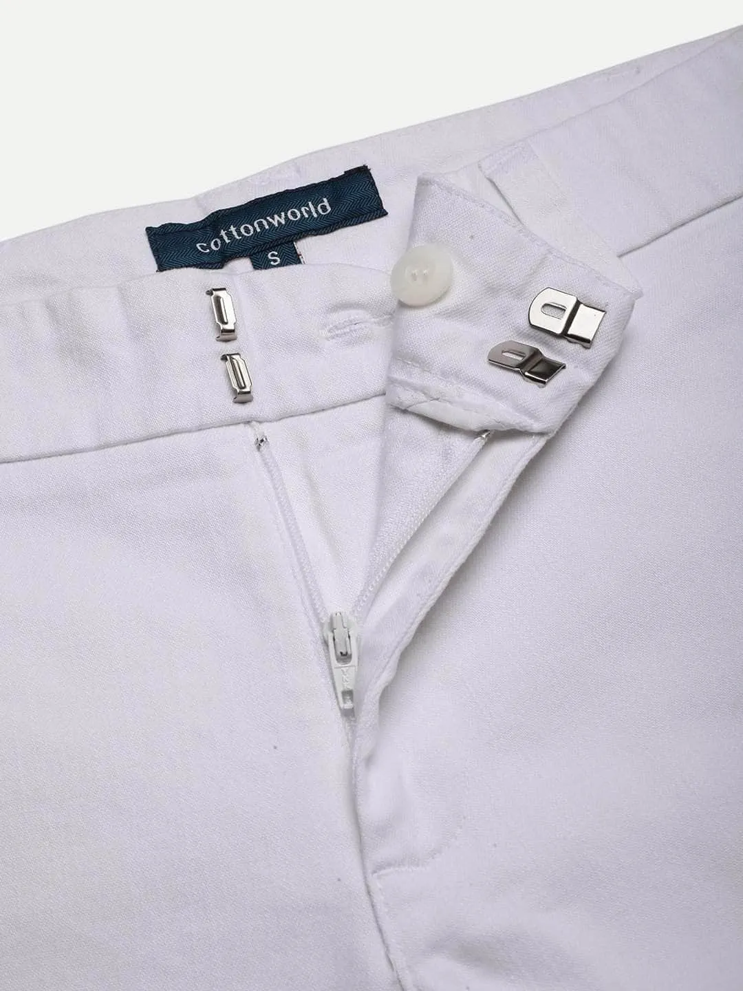 Women's White Cotton Lycra Regular Fit Pant