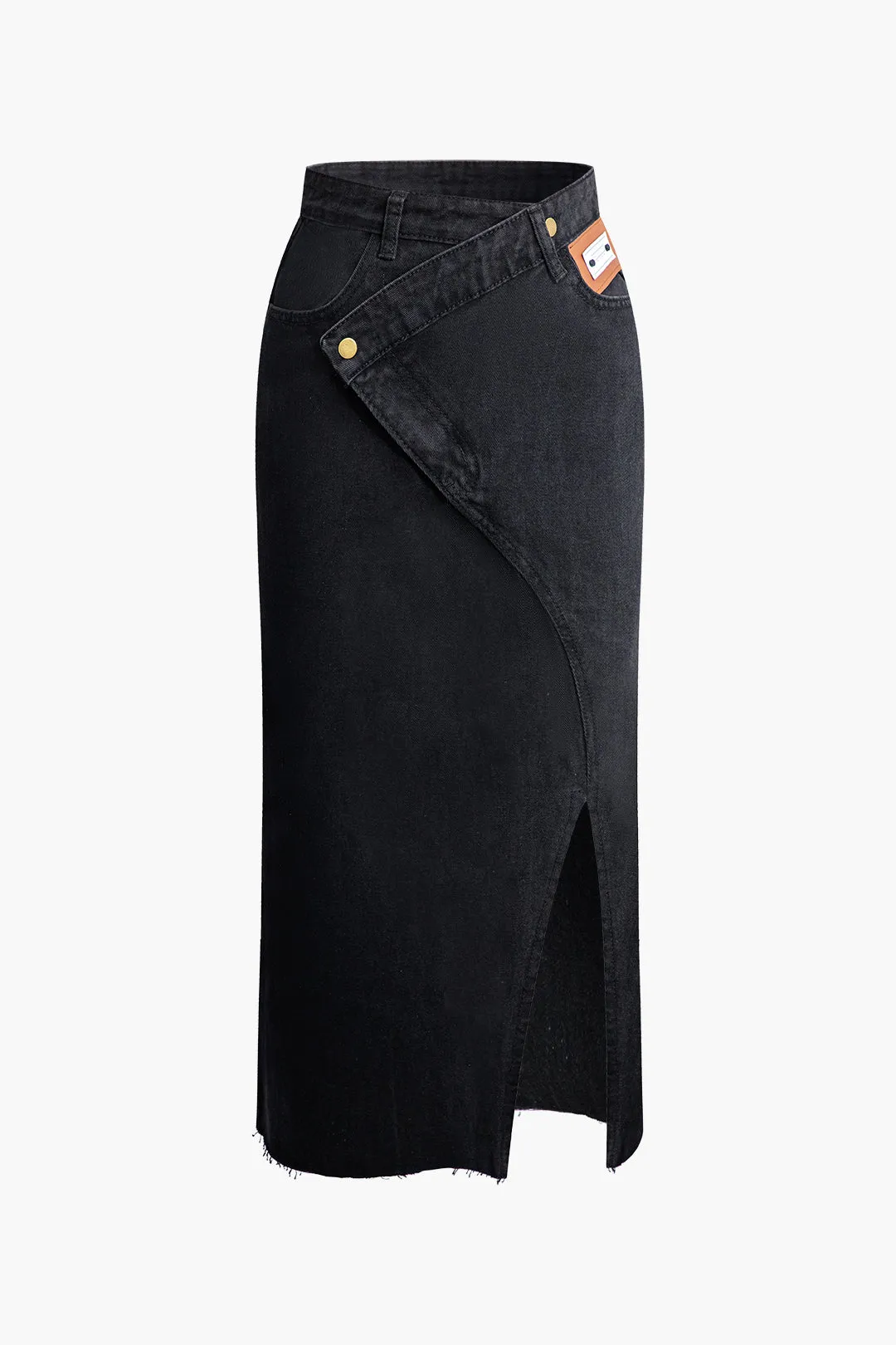 Wrap Split Denim Midi Etek